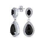 Cubic Zirconia Pave CZ Halo Pear Shaped Teardrop Dangle Statement Earrings - Image 3