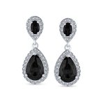 Cubic Zirconia Pave CZ Halo Pear Shaped Teardrop Dangle Statement Earrings - Image 7