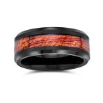 Titanium Wedding Band Ring with Koa Wood Inlay and Silver Tone Comfort Fit - Image 4