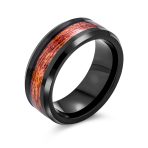 Titanium Wedding Band Ring with Koa Wood Inlay and Silver Tone Comfort Fit - Image 2