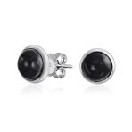 Turquoise Bezel Set Round Dome Button Stud Earrings Gold Plated Sterling Silver - Image 5