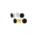 Set of 2 Black Round Solitaire CZ Stud Earrings Gold Plated Sterling Silver 10MM - Image 2