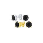 Set of 2 Black Round Solitaire CZ Stud Earrings Gold Plated Sterling Silver 10MM - Image 3