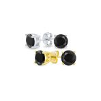 Set of 2 Black Round Solitaire CZ Stud Earrings Gold Plated Sterling Silver 10MM - Image 4