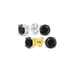 Set of 2 Black Round Solitaire CZ Stud Earrings Gold Plated Sterling Silver 10MM - Image 5
