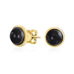 Turquoise Bezel Set Round Dome Button Stud Earrings Gold Plated Sterling Silver - Image 6