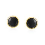 Turquoise Bezel Set Round Dome Button Stud Earrings Gold Plated Sterling Silver - Image 12