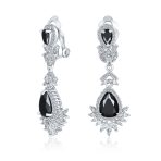 Bridal Black Onyx CZ Chandelier Clip-On Earrings Vintage