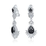 Bridal Black Onyx CZ Chandelier Clip-On Earrings Vintage