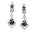 Bridal Black Onyx CZ Chandelier Clip-On Earrings Vintage - Image 2