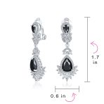 Bridal Black Onyx CZ Chandelier Clip-On Earrings Vintage - Image 4