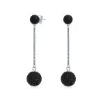 Black Red White Crystal Pave Disco Ball Long Dangle Earrings in Sterling Silver - Image 2