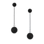 Black Red White Crystal Pave Disco Ball Long Dangle Earrings in Sterling Silver - Image 4