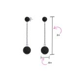 Black Red White Crystal Pave Disco Ball Long Dangle Earrings in Sterling Silver - Image 8