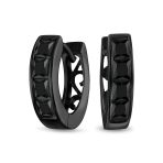 Channel Set CZ Hoop Earrings Black White Huggie Kpop Silver