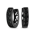 Channel Set CZ Hoop Earrings Black White Huggie Kpop Silver