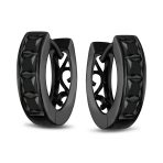 Channel Set CZ Hoop Earrings Black White Huggie Kpop Silver - Image 2