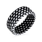 Inside Out Design Two Tone Black Tire Track Ring Band Silver Handmade In Turkey