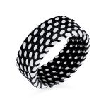 Inside Out Design Two Tone Black Tire Track Ring Band Silver Handmade In Turkey