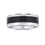 Unisex Tungsten Wedding Band Ring with Simulated Blue Opal Inlay for Couples - Image 3