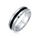 Black Silver Two Tone Titanium Wedding Band Ring Comfort Fit
