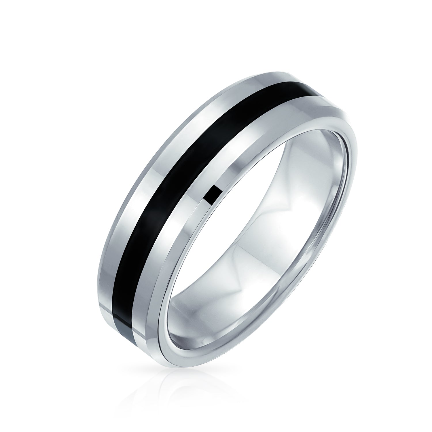 black-silver-two-tone-ring_fg-11-2321c-l_1 Black Silver Two Tone Titanium Wedding Band Ring Comfort Fit - Image 1