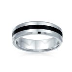 Black Silver Two Tone Titanium Wedding Band Ring Comfort Fit - Image 2