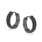 Fancy Wide 3 Row Cubic Zirconia CZ Cocktail Hoop Earrings Black Rose Gold Plated - Image 2