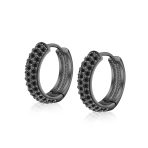 Fancy Wide 3 Row Cubic Zirconia CZ Cocktail Hoop Earrings Black Rose Gold Plated - Image 5