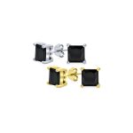 Set of 2 Black Square Princess Cut CZ Stud Earrings Gold Plated Silver 5MM
