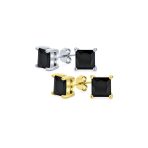 Set of 2 Black Square Princess Cut CZ Stud Earrings Gold Plated Silver 5MM - Image 2