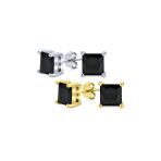 Set of 2 Black Square Princess Cut CZ Stud Earrings Gold Plated Silver 5MM - Image 3