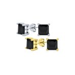 Set of 2 Black Square Princess Cut CZ Stud Earrings Gold Plated Silver 5MM - Image 4