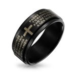 Black Spinner Religious Cross Words Lords Prayer Fidget Band Ring Stainless Steel - Image 2