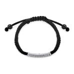 Stackable Strand Bracelet with Curved Bar Black Cord and CZ Pave Silver - Image 2
