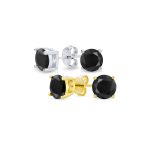 Set of 2 Black Round Solitaire CZ Stud Earrings Gold Plated Sterling Silver 10MM