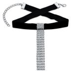 Choker Necklace with Black Velvet and Rhinestone Waterfall Fringe for Prom - Image 2