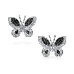 Pave CZ Garden Butterfly Huggie Hoop Stud Earrings 925 Sterling Silver - Image 2