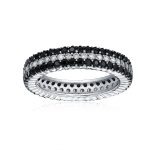 Cubic Zirconia 3 Row Pave Stripe CZ Statement Black & White Eternity Band Ring .925 Sterling Silver