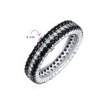 Cubic Zirconia 3 Row Pave Stripe CZ Statement Black & White Eternity Band Ring .925 Sterling Silver - Image 4
