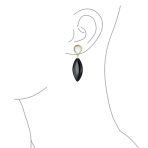 Fashion Statement Black White Teardrop Nature Stone Dangling Earrings Gold Plated - Image 10