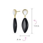 Fashion Statement Black White Teardrop Nature Stone Dangling Earrings Gold Plated - Image 13