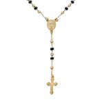 Black Gold Bead Rosary Necklace Virgin Mary Crucifix Cross