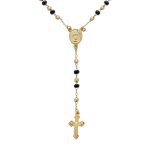 Black Gold Bead Rosary Necklace Virgin Mary Crucifix Cross