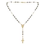 Black Gold Bead Rosary Necklace Virgin Mary Crucifix Cross - Image 2