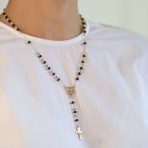 Black Gold Bead Rosary Necklace Virgin Mary Crucifix Cross - Image 3