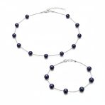 Black Freshwater Cultured Pearl Tin Cup Necklace & Bracelet Set Sterling Silver