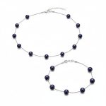 Black Freshwater Cultured Pearl Tin Cup Necklace & Bracelet Set Sterling Silver