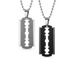 Set of 2 Hip Hop Biker Jewelry Razor Blade Pendant Necklace Black Silver Plated