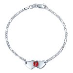 Dainty Heart Shape Red Medical Identification Blank ID Bracelet .925 Sterling Silver Wrist 6 -7 Inch